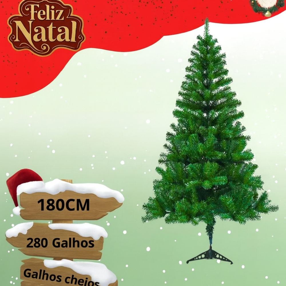 Árvore De Natal 1.80cm Pinheiro Tradicional 200 Galhos Decorada +80 Enfeites